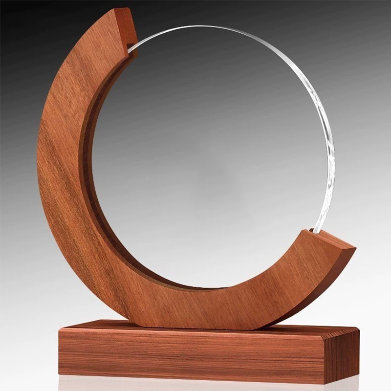 Custom Round Wood Crystal Trophy
